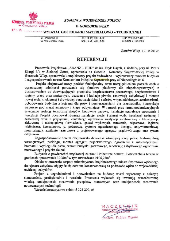 Referencje - Komisariat Policji w Szprotawie